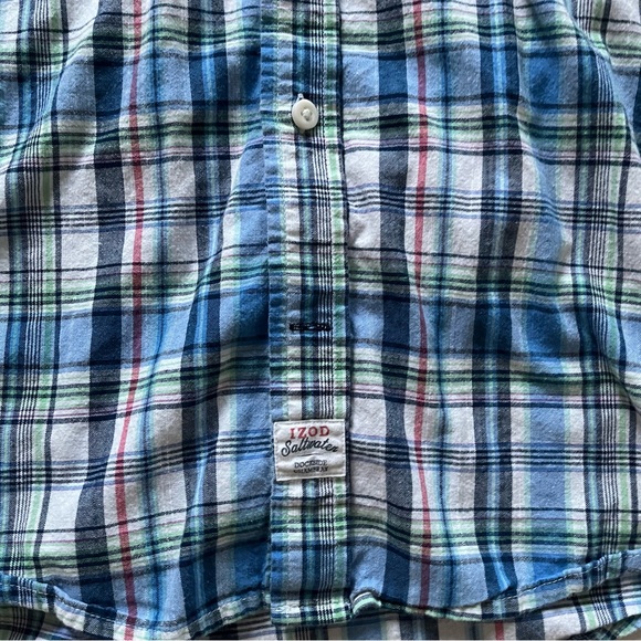 🎉6/$26🎉IZOD Saltwater Chambray Blue Button Up Plaid Shirt - Picture 4 of 5